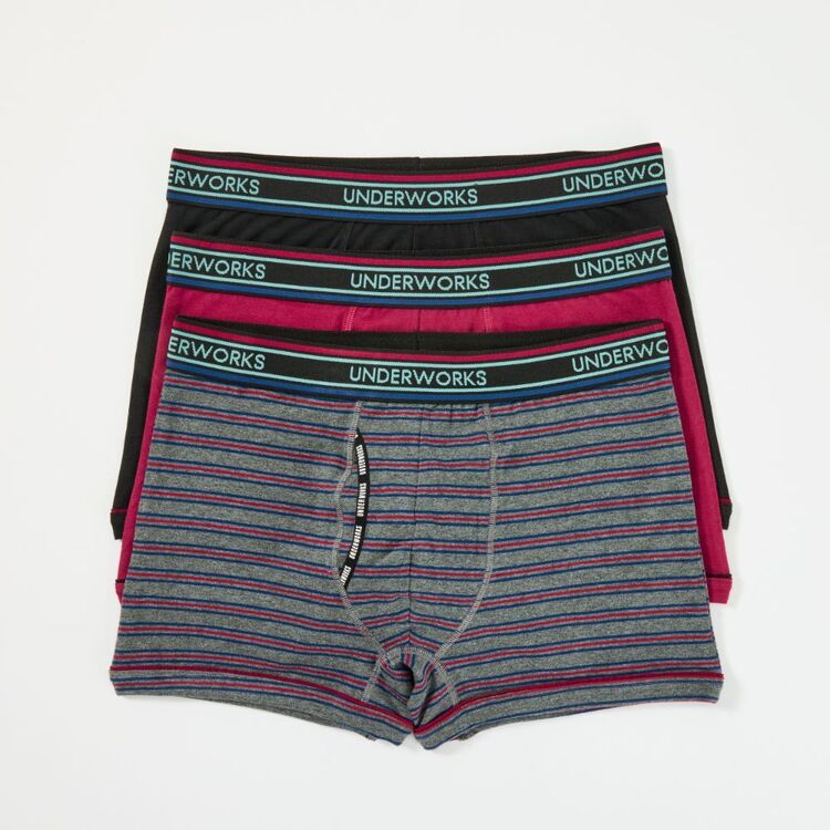 Underworks Men's 3 Pack No Ride Trunks Berry Multicoloured | Harris Scarfe