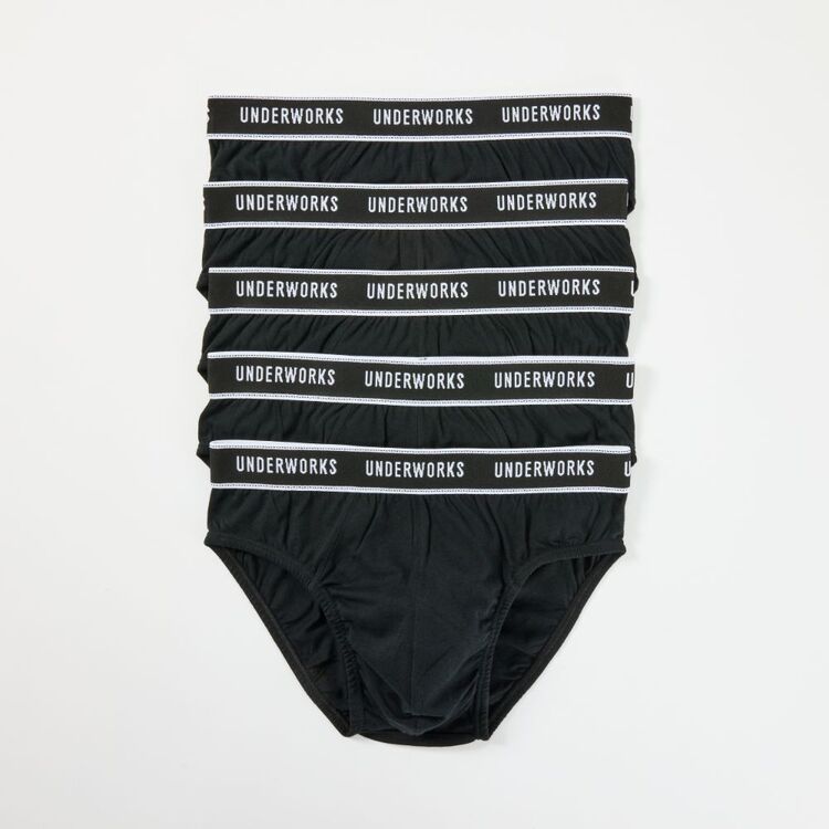 Underworks Men’s Cotton Brief 5 Pack Black | Harris Scarfe