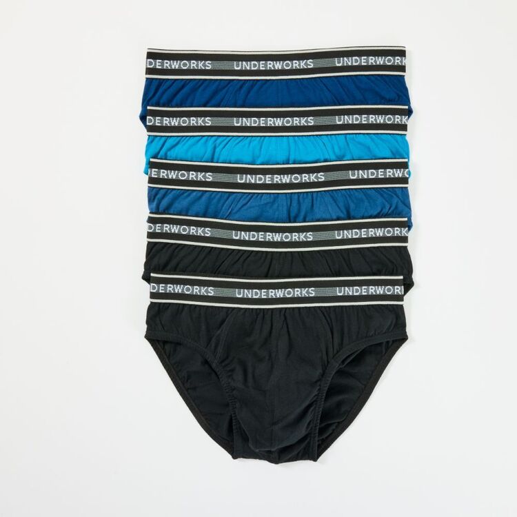 Underworks Men’s Cotton Brief 5 Pack Blue | Harris Scarfe