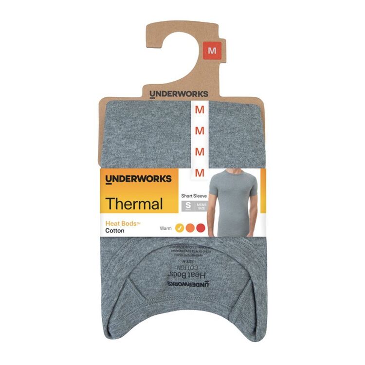 Underworks Men's Heat Bods Cotton Thermal Short Sleeve Top Grey ...