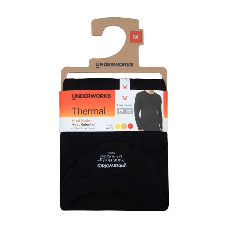 Underworks Men’s Heat Retention Long Sleeve Thermal Top Black | Harris ...