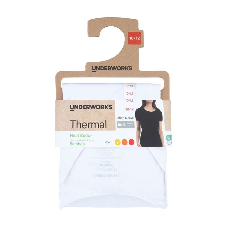 Underworks Women's Heat Bods™ Bamboo Short Sleeve Thermal Top White ...