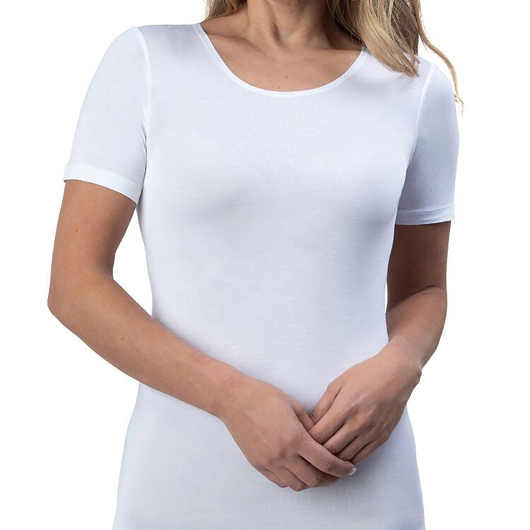 Underworks Women's Heat Bods™ Bamboo Short Sleeve Thermal Top White ...