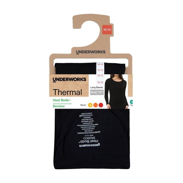 Underworks Women's Heat Bods™ Bamboo Long Sleeve Thermal Top Black ...