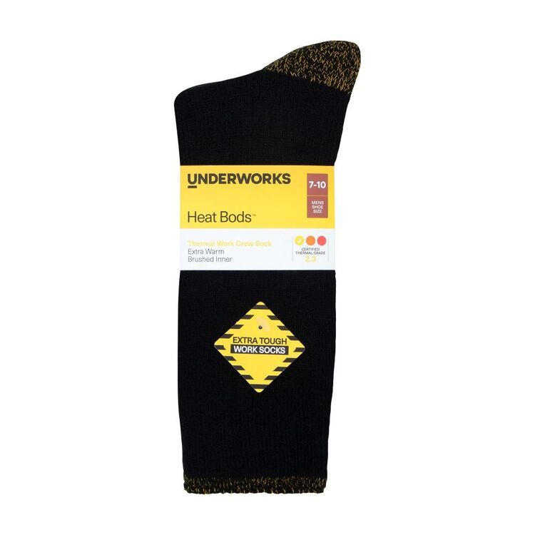 Underworks Men’s Heat Bods Work Crew Socks Black & Yellow | Harris Scarfe
