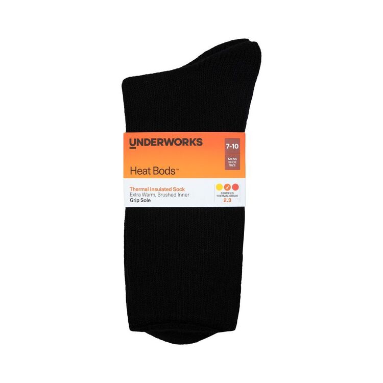 Underworks Men’s Heat Bods Brushed Crew Socks Black & Charcoal | Harris ...
