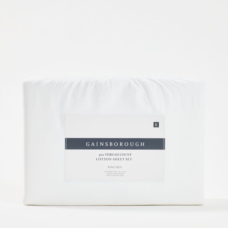 Scarfe Gainsborough 500 Thread Count Cotton Sheet Set White Queen | Harris Scarfe