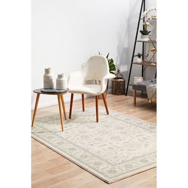 White Boarder Rug Rug Culture Vintage Border Polypropylene Rug White | Harris Scarfe