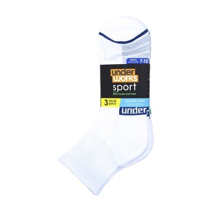 Underworks Men's Quarter Crew Sport Socks 3 Pack White