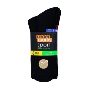Underworks Men's Sports Crew Socks 3 Pack Black