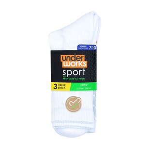 Underworks Men's 3 Pack Sports Crew Socks White