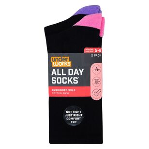 Underworks Women's All Day Heel & Toe Cushion Socks 2 Pack Black 5 - 8 ...