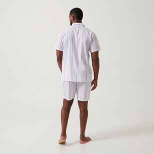 Nic Morris Men's Poplin Short PJ Set Stripe & White