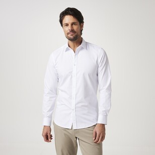 Brooksfield Men's Textured Easy Care Long Sleeve Dress Shirt White