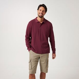 JC Lanyon Men's Dyer Long Sleeve Solid Colour Pique Polo Wine