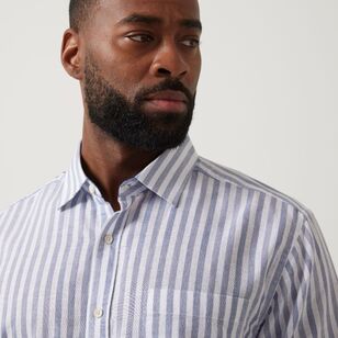 JC Lanyon Men's Linen Cotton Stripe Short Sleeve Shirt Navy & Stripe