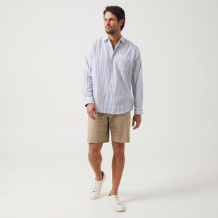 JC Lanyon Men's Highbrook Linen Cotton Long Sleeve Shirt Navy & Stripe