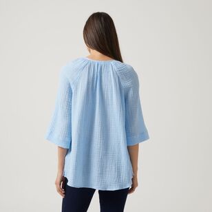 Khoko Collection Women's Double Cloth Peasant Top Blue
