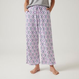 Sash & Rose Women's Cotton Interlock 3/4 Pant Print & Navy