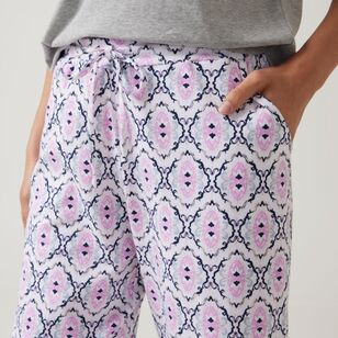 Sash & Rose Women's Cotton Interlock 3/4 Pant Print & Navy
