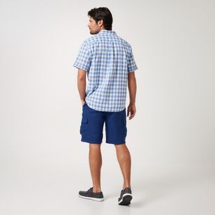 JC Lanyon Men's Brawley Linen Cotton Check Short Sleeve Shirt Blue Check