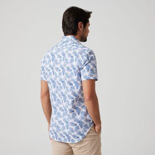 Jeff Banks Men's Frond Print Short Sleeve Shirt White & Blue