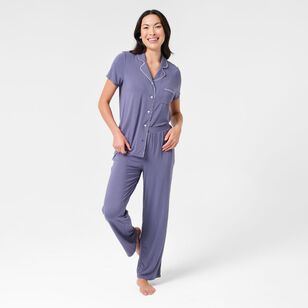 Sash & Rose Women's Bamboo Short Sleeve PJ Set Denim Blue