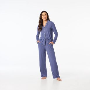 Sash & Rose Women's Bamboo Long Sleeve PJ Set Denim Blue