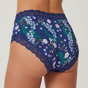 Sash & Rose Women's Micro & Lace Full Brief 3 Pack Navy & Floral