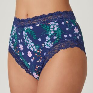 Sash & Rose Women's Micro & Lace Full Brief 3 Pack Navy & Floral