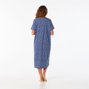 Sash & Rose Women's Short Sleeve Knit Nightie Blue & Floral