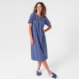Sash & Rose Women's Short Sleeve Knit Nightie Blue & Floral