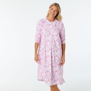 Sash & Rose Women's Cotton Interlock Nightie Pink Print