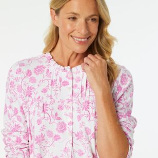 Sash & Rose Women's Cotton Interlock Nightie Pink Print