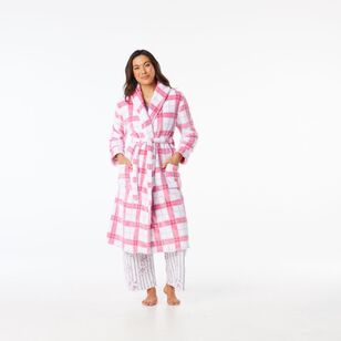 Sash & Rose Women's Printed Fleece Gown Pink Check