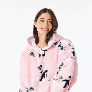 Sash & Rose Women's Fleece Hoodie Pale Pink Print One Size