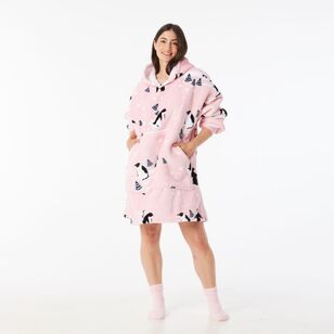 Sash & Rose Women's Fleece Hoodie Pale Pink Print One Size
