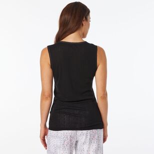 Sash & Rose Women's Pointelle Thermal Vest Black