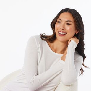 Sash & Rose Women's Long Sleeve Heat Gen Thermal Top White