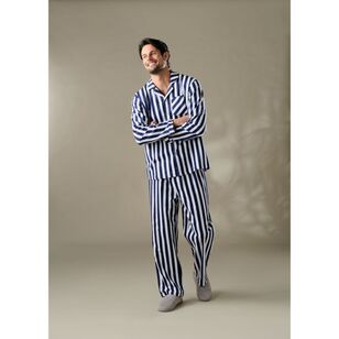 Nic Morris Men's Long Flannelette PJ Set Navy & Stripe