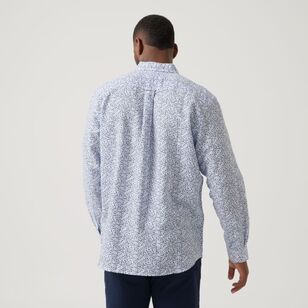 JC Lanyon Men's Madera Linen Cotton Print Long Sleeve Shirt Blue Floral