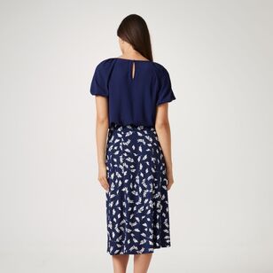 Khoko Smart Women's Jersey Gored Skirt Navy & Print
