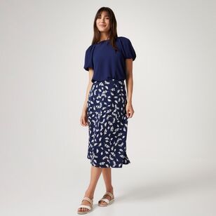 Khoko Smart Women's Jersey Gored Skirt Navy & Print