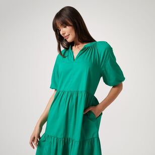 Jane Lamerton Women's Poplin Frill Hem Dress Emerald