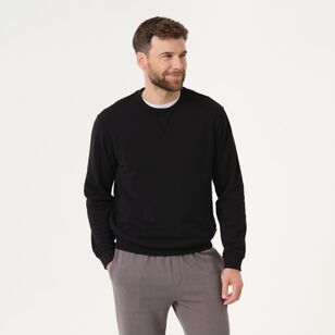 JC Lanyon Essentials Men's Orton Plain Crew Fleece Jumper Black