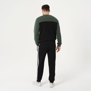 JC Lanyon Essentials Men's Dobson Splice Crew Neck Fleece Jumper Black & Green