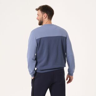 JC Lanyon Essentials Men's Dobson Splice Crew Neck Fleece Jumper Denim Blue