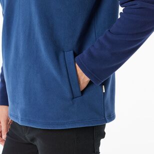 JC Lanyon Men's Nawton Colour Block Button Up Micro Fleece Navy & Blue