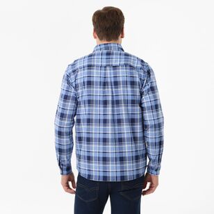JC Lanyon Essentials Men's Echuca Printed Flannelette Shirt Blue & Chalk