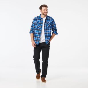 JC Lanyon Essentials Men's Collier Printed Flannelette Shirt Bright Blue